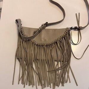 Fringe Leather Crossbody Bag - grey